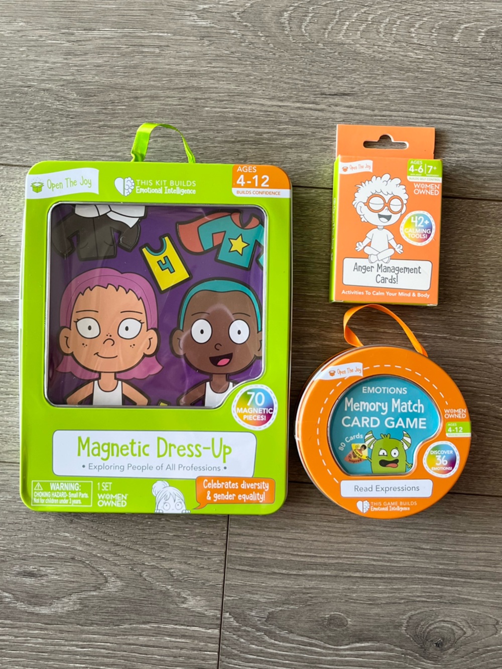 NWT Open The Joy Magnetic DressUp Toy Set, Anger Management & Memory Match Cards